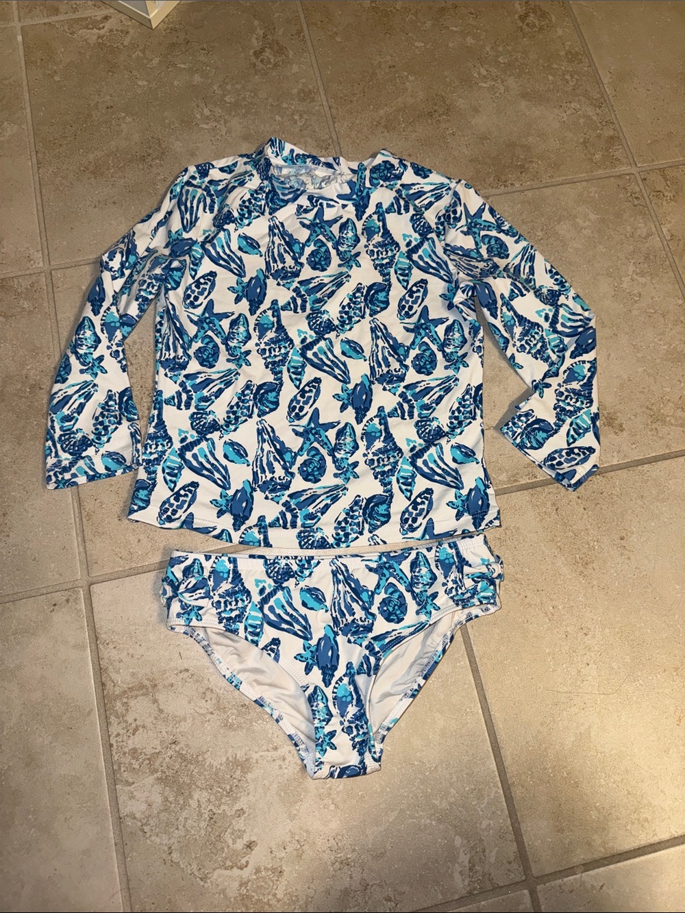 Lilly Pulitzer White & Blue Shell Print Swim Set